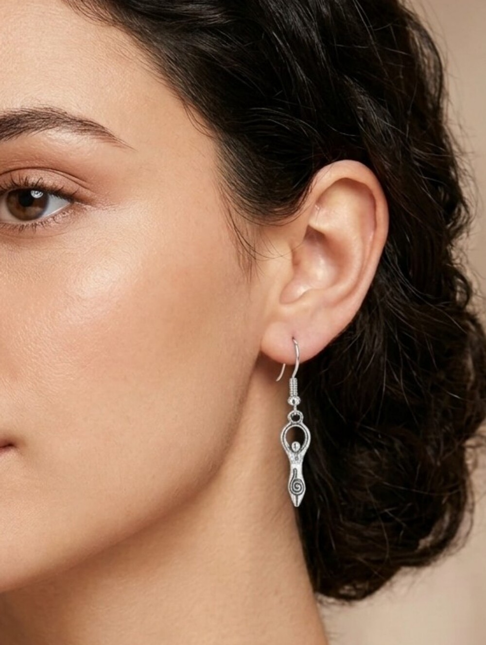 Handcrafted Goddess Silver Tone Earrings